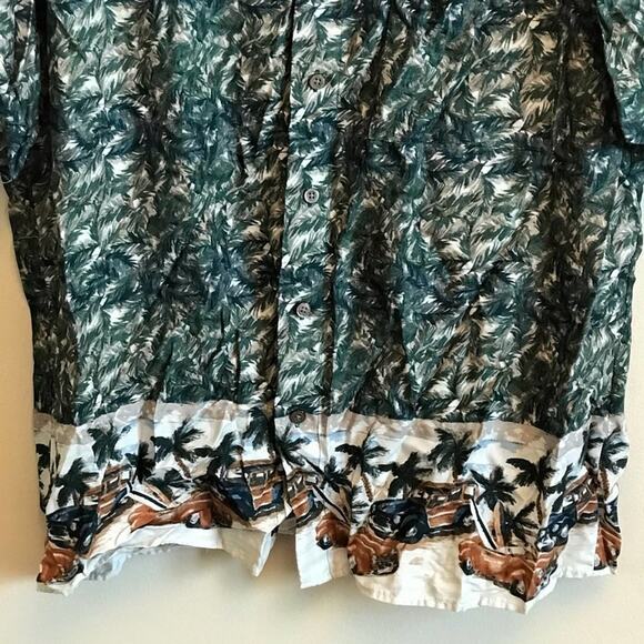 Vintage M/M Hawaiian t-shirt green palm trees tropical rayon beach summer - Picture 3 of 7